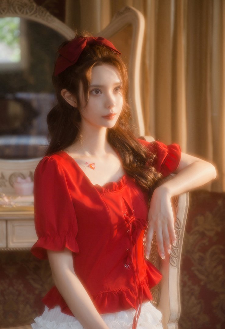 红衣美女美艳性感撩人写真图片