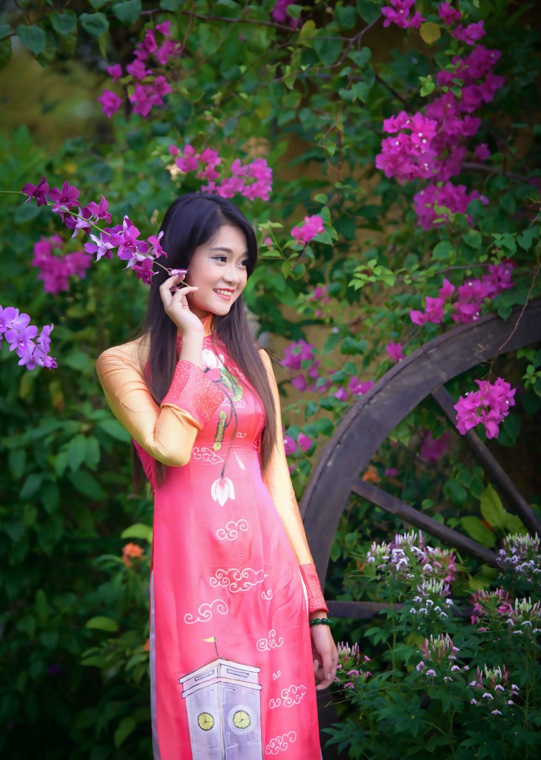 越南美女 Lê Minh Tam风情写真（二）：粉色艳丽越南民族服饰