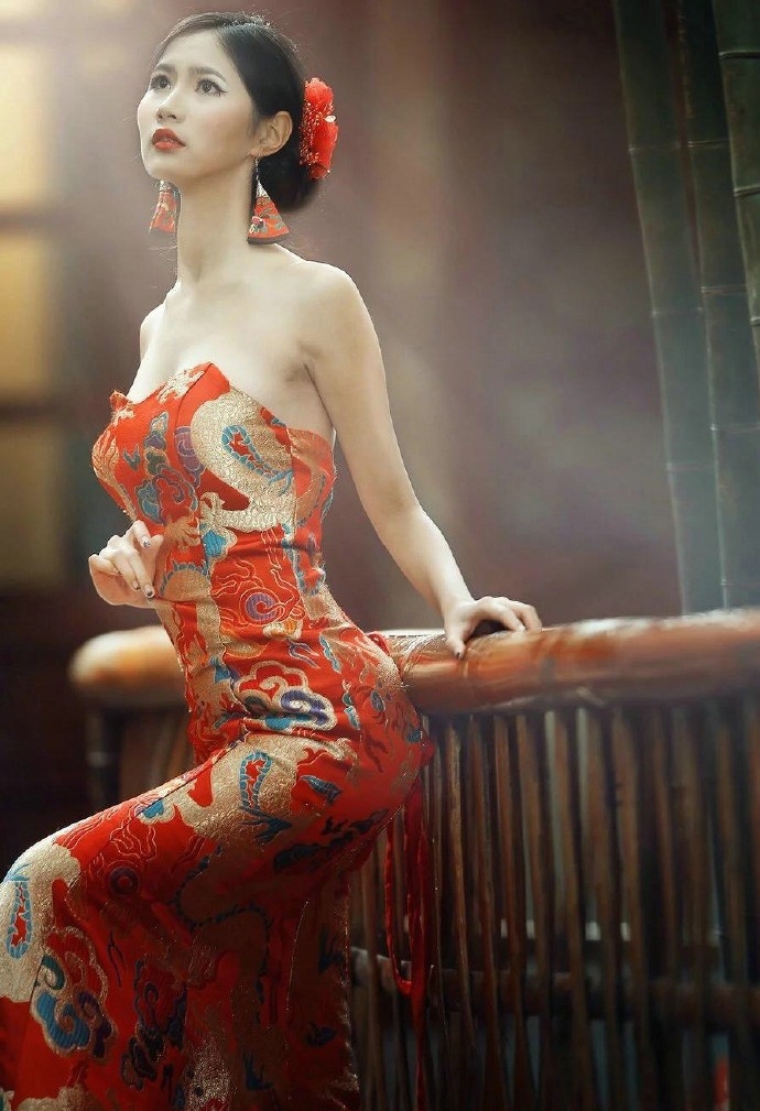 红色旗袍美女红唇冷艳中国风美得令人窒息艺术写真